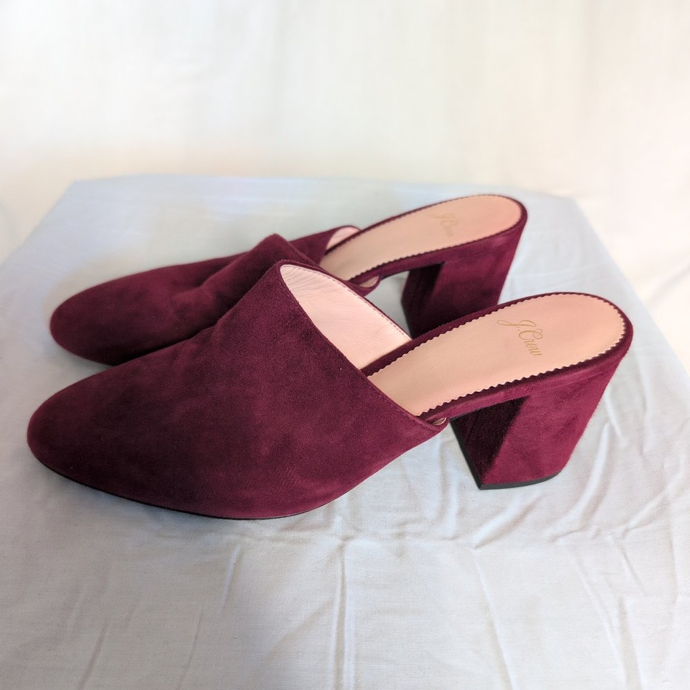 J.Crew Burgundy Suede Block Heel Mules Size 9 - Picture 2 of 10